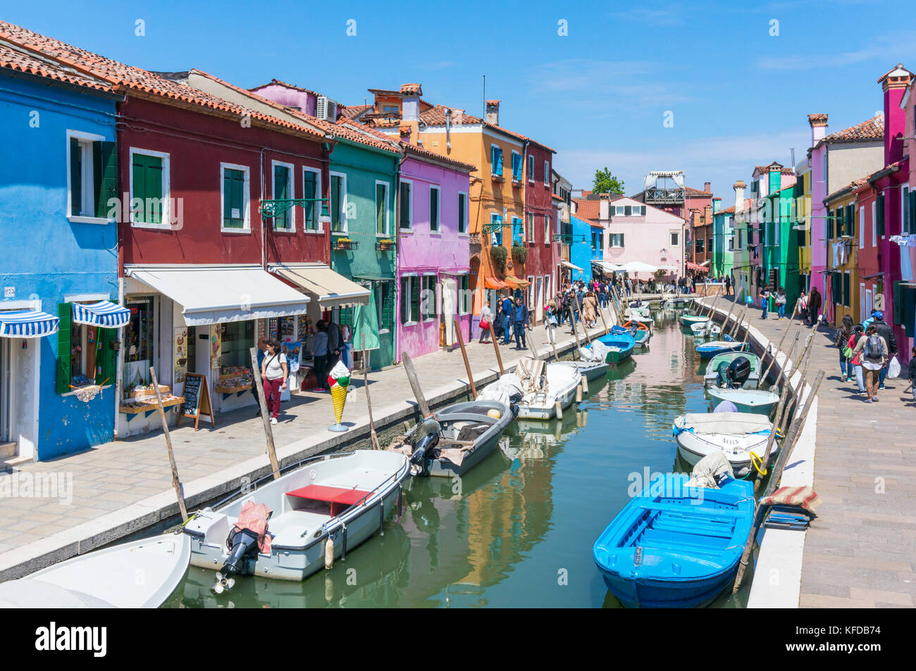 VENICE ITALY VENICE Colourful houses along a canal on the Island of Burano Venice lagoon Metropolitan City of Venice Italy EU Europe Stock Photo