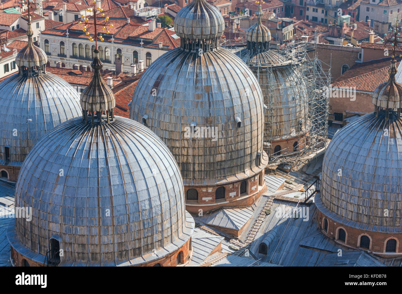 VENICE ITALY VENICE aerial view of Domes of the roof of Saint Mark's Basilica  Basilica di San Marco Piazza de San Marco Venice Italy EU Europe Stock Photo