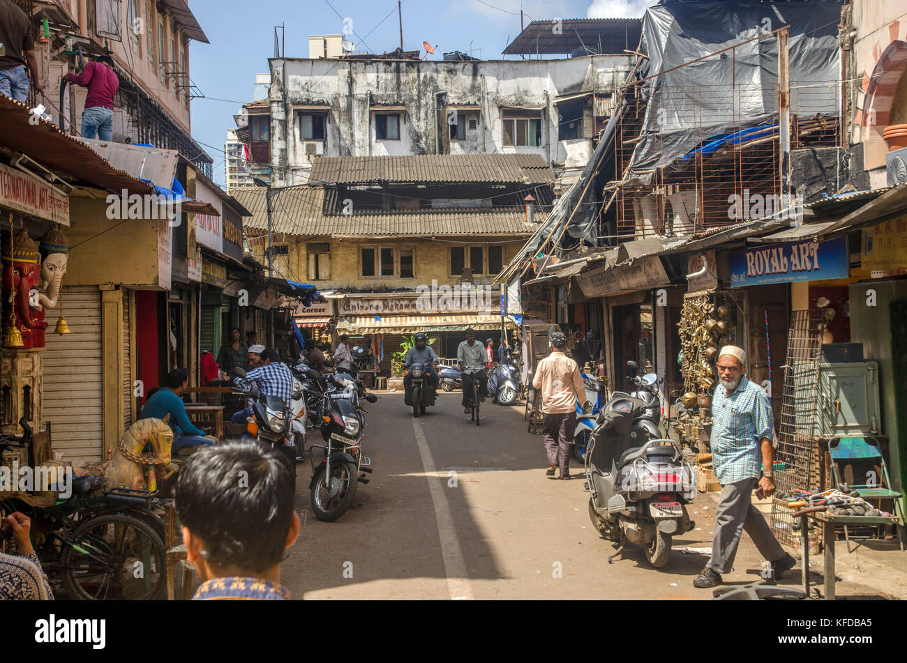 Busy street at Chor bazaar, Mumbai, India Stock Photo