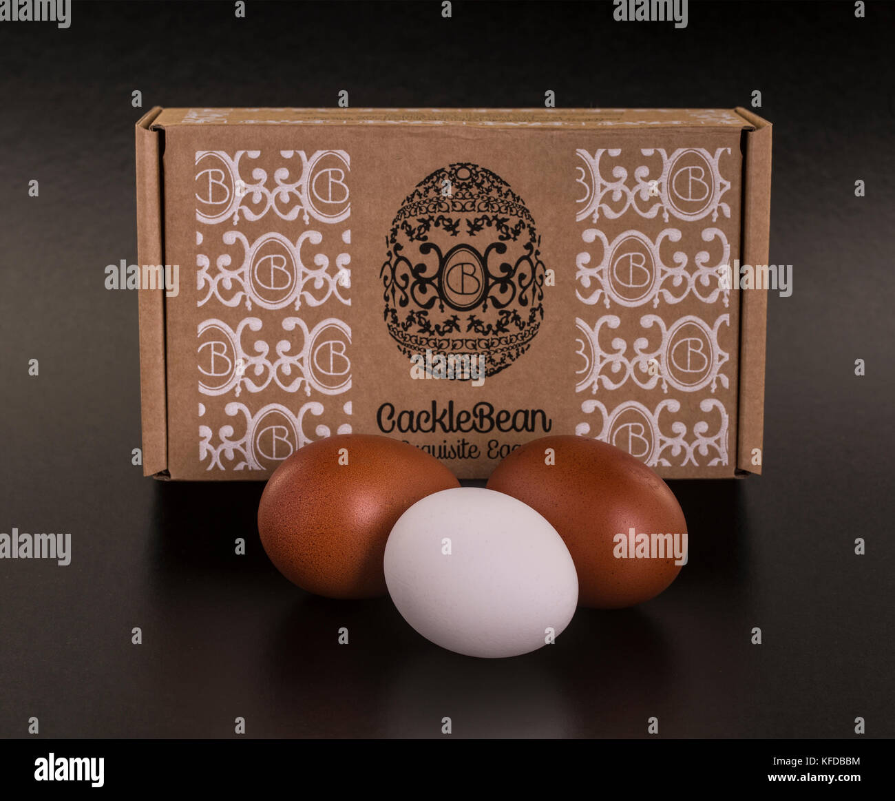 SWINDON, UK OCTOBER 26, 2017 CackleBean exquisite golden eggs laid