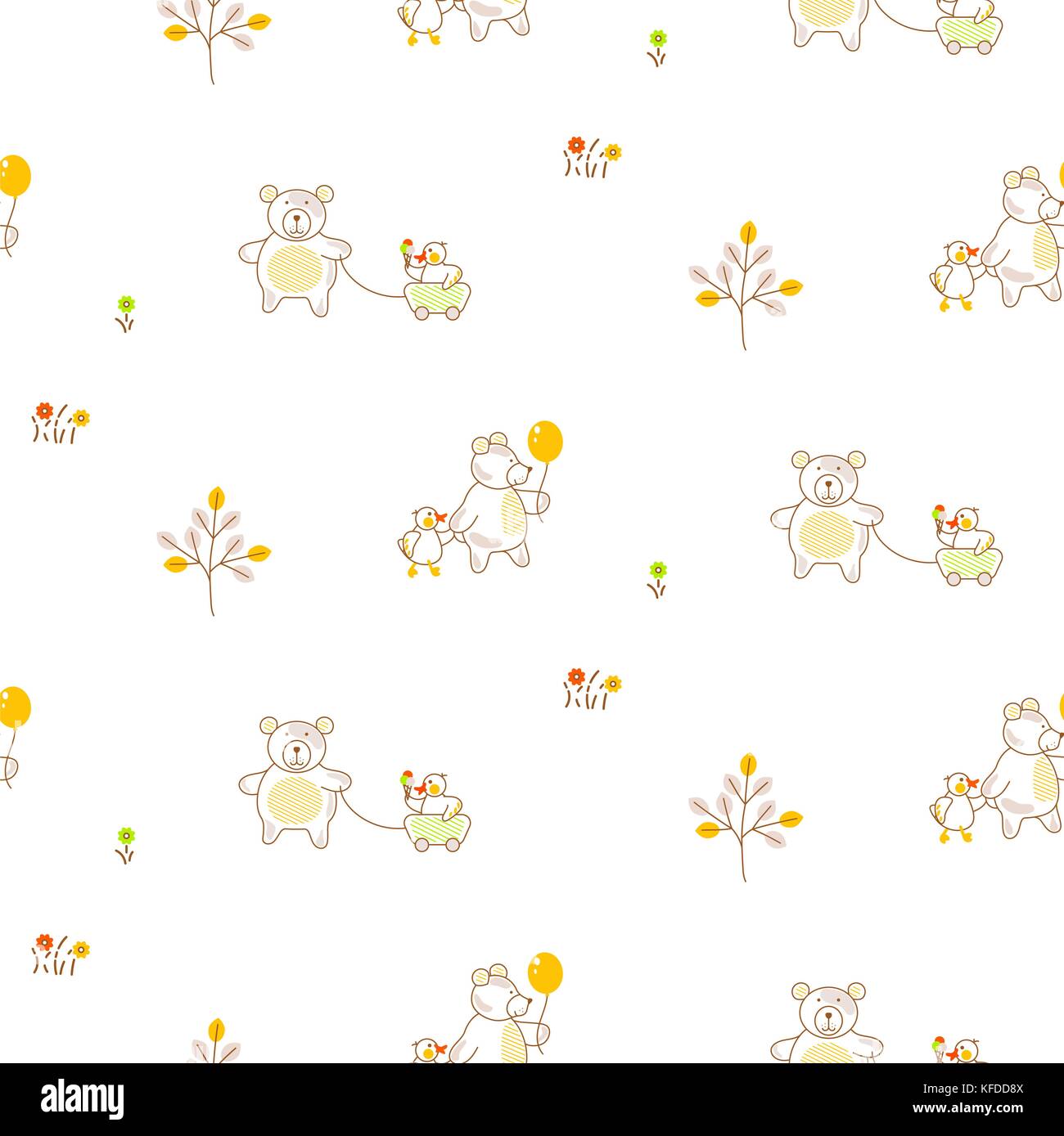 Cute bear and duck friends seamless vector pattern Stock Vector Image ...