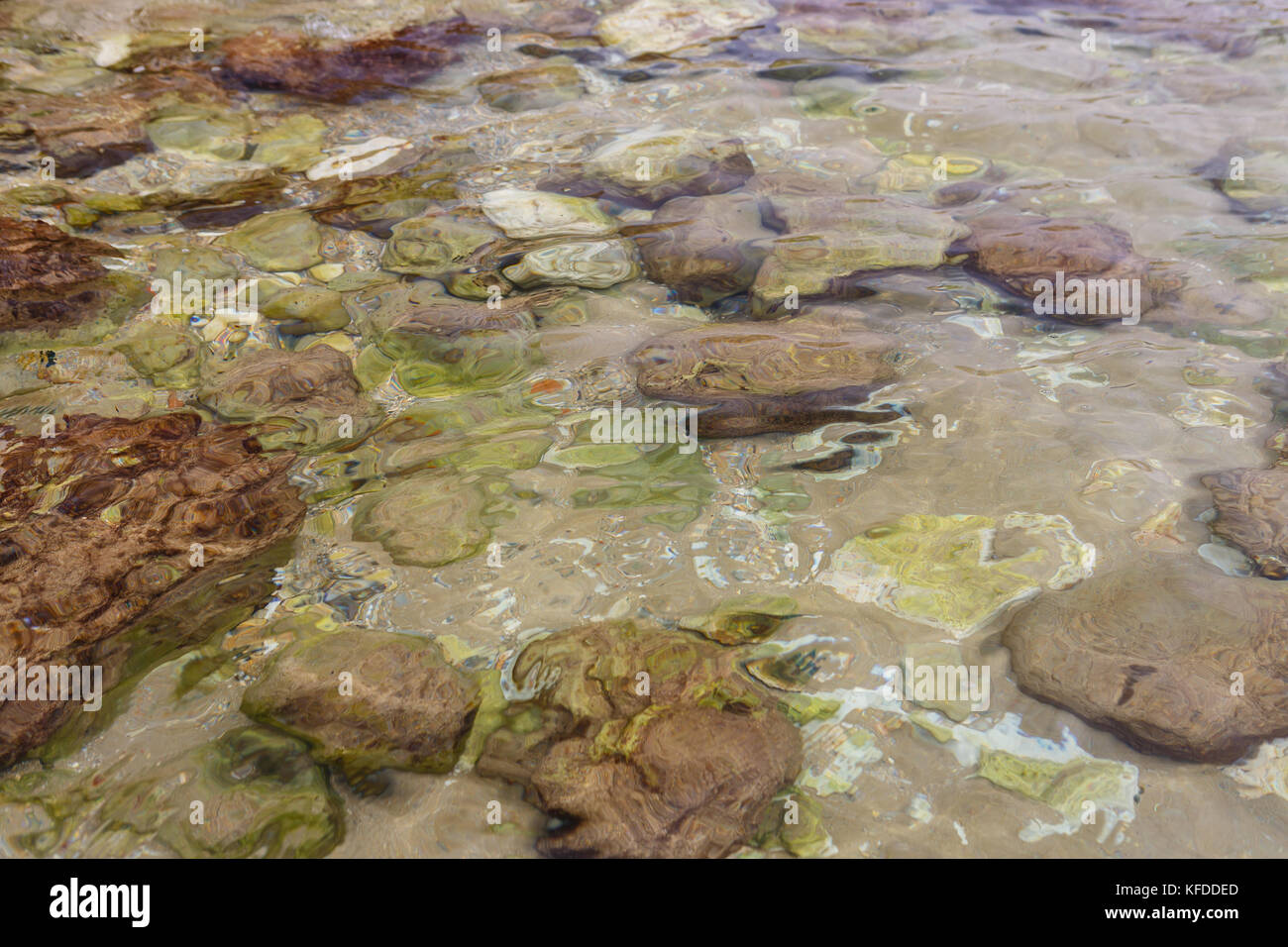 Stones at the bottom of the sea translucent through transparent sea ...
