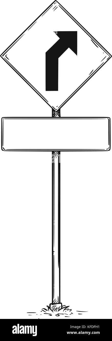 Vector drawing of curved road arrow traffic sign with empty blank board. Stock Vector