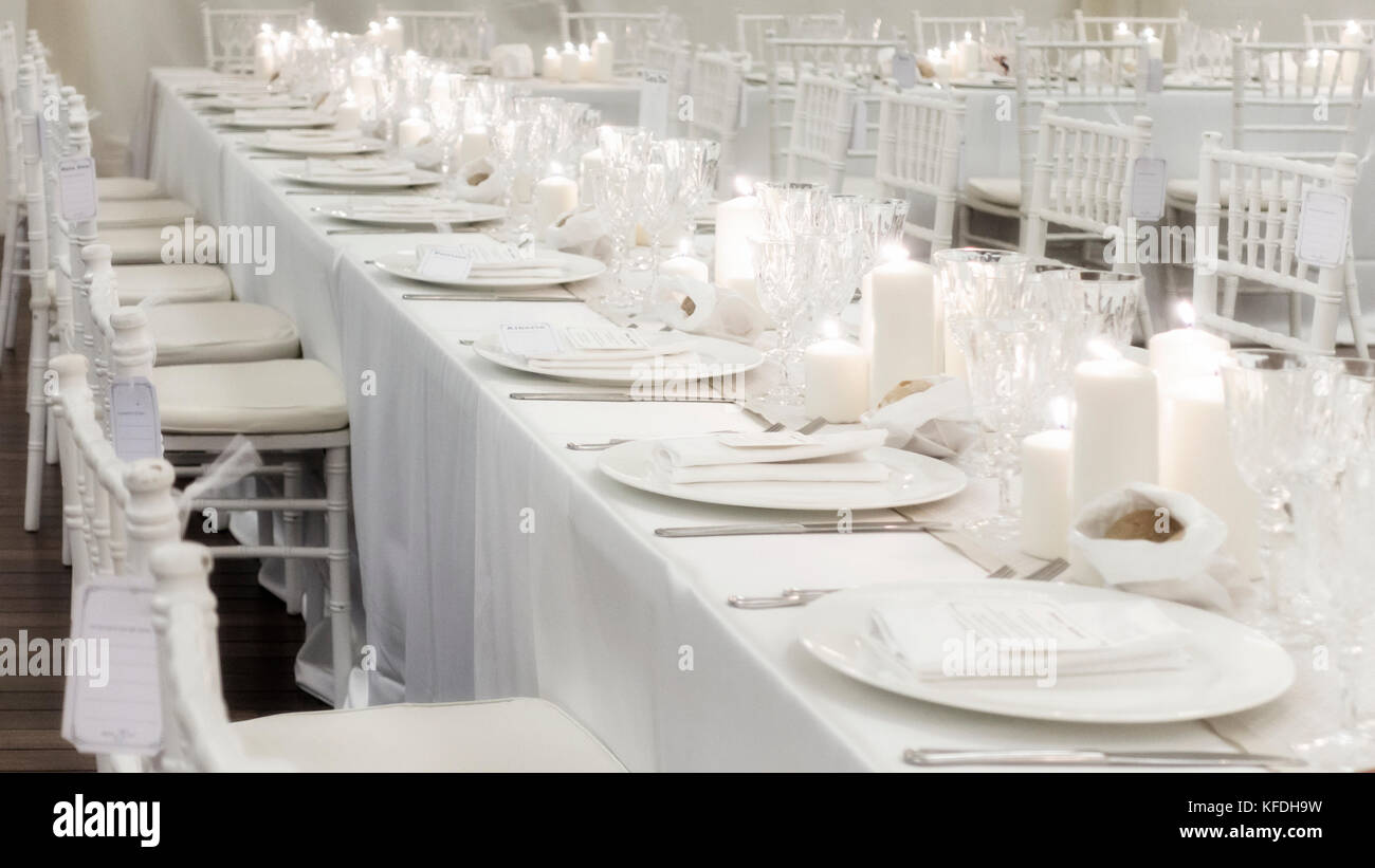 Table Set For An Event Party Or Wedding Reception With Candles