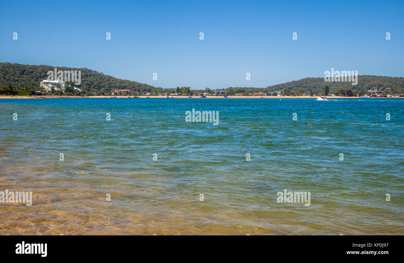 Australia, New South Wales, Central Coast, Ettalong Beach seen from the Wagstaffe Bar Stock Photo