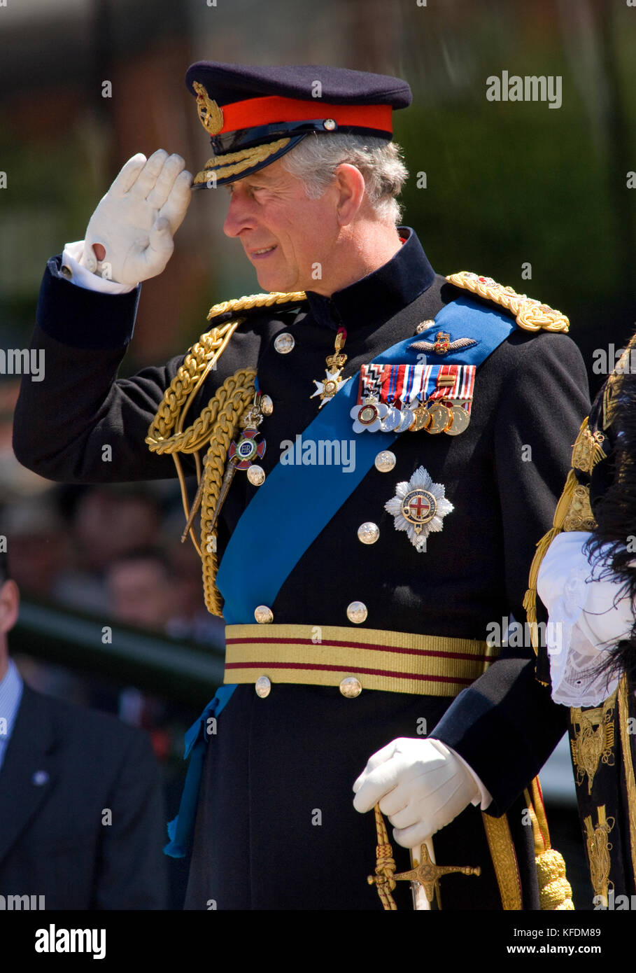 His Royal Highness The Prince of Wales, wearing the full-day ceremonial uniform of a General in the Army, with a General's frock coat. Stock Photo