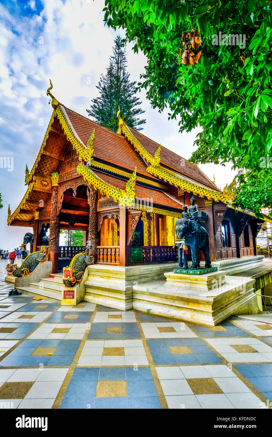 Beautifull wood temple at Wat Phra That, Doi Suthep, Chiang Mai, Popular historical temple in Thailand Stock Photo