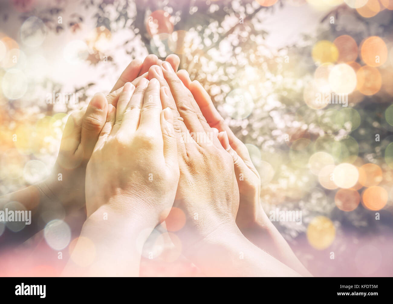 Group of diverse multi ethnic together People make high hands ,Teamwork Concept,business teamwork Stock Photo