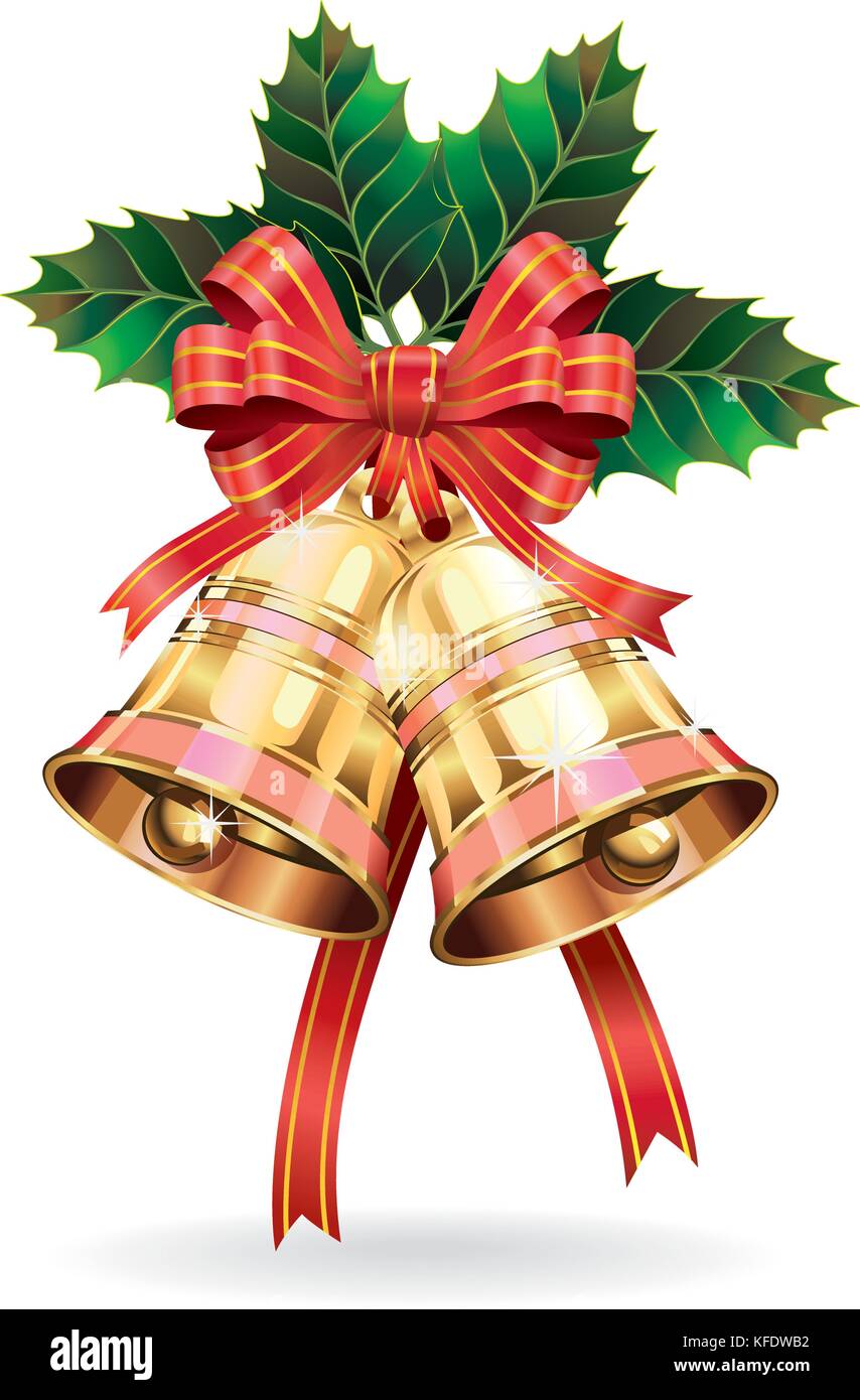 Christmas decoration. Bells and holly leaf. Vector illustration Stock ...