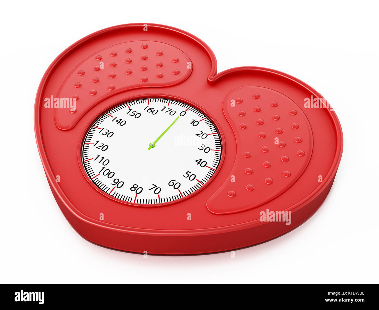 Heart shaped red bathroom scale. 3D illustration. Stock Photo