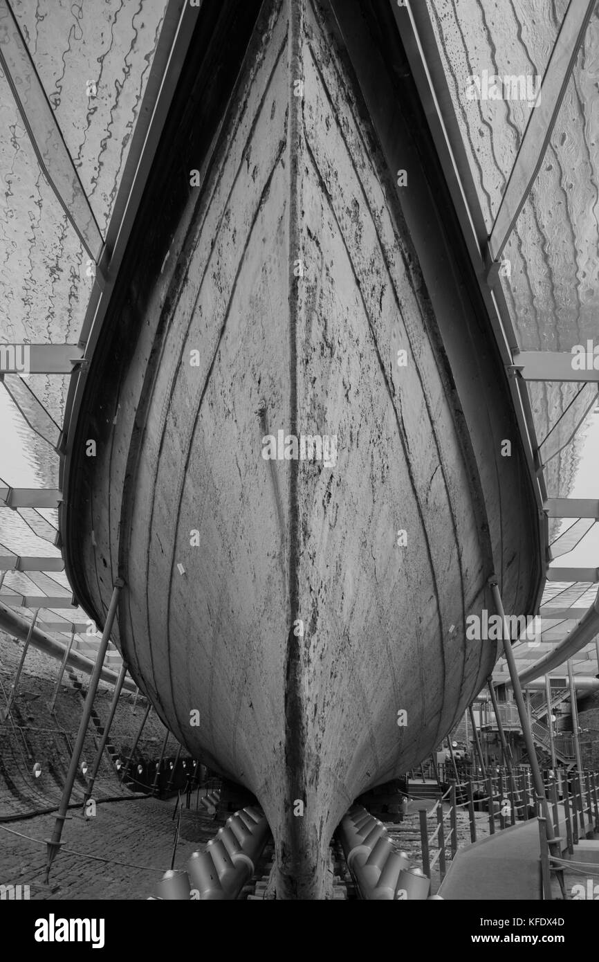 Black and white photo, of the bow of a ship Stock Photo