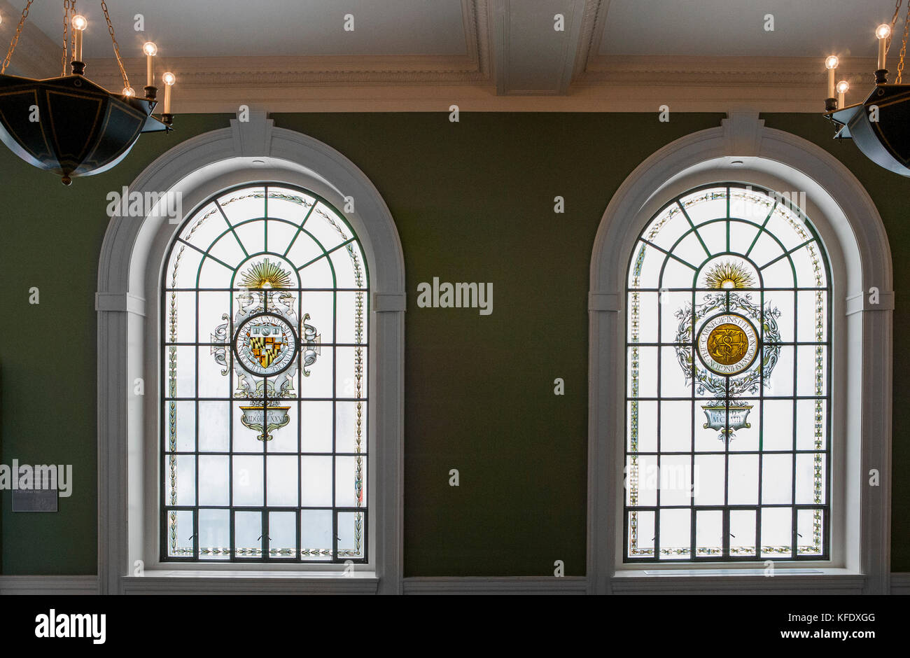Stained Glass Windows, Gilman Hall, Johns Hopkins University, Baltimore, Maryland, USA Stock Photo