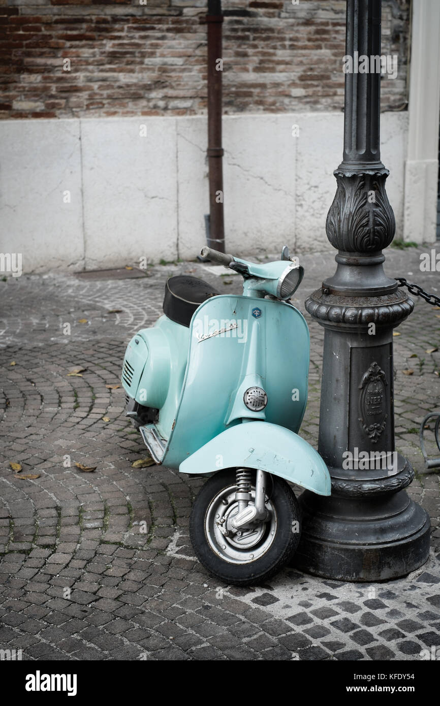 FANO, ITALY - NOVEMBER 16, 2014: The Vespa, old italian scooter made by Piaggio, parked street in Fano, Italy Stock Photo - Alamy