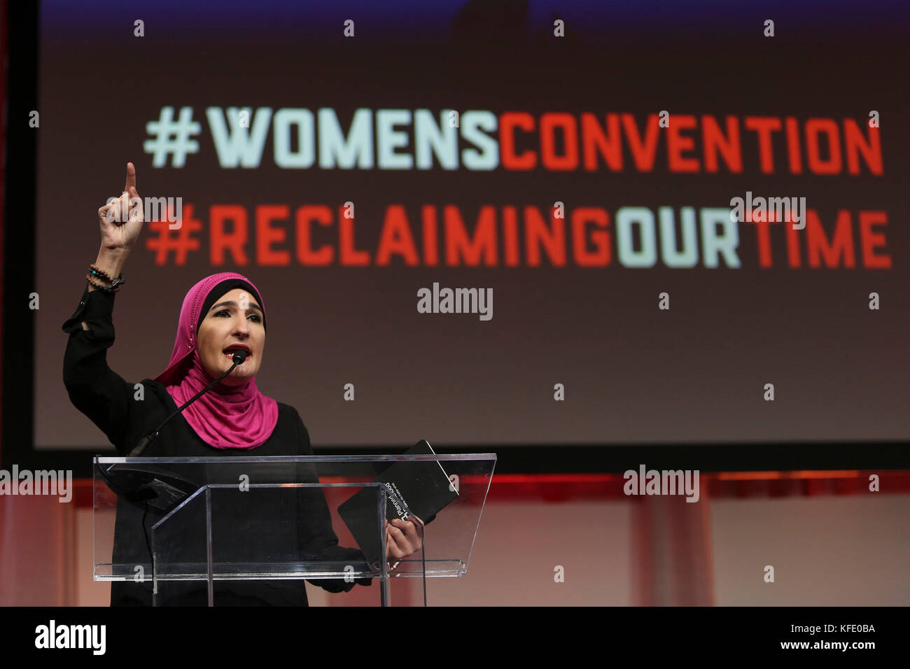 Detroit, United States. 27th Oct, 2017. Linda Sarsour speaks at the The ...