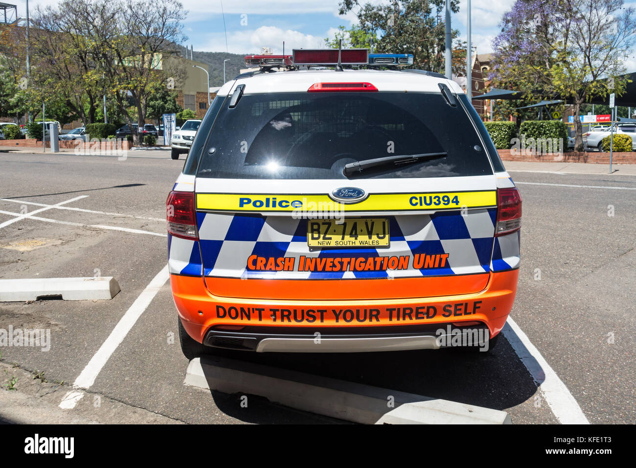 Rear view of New South Wales Police Crash Investigate Unit vehicle at Tamworth Australia. Stock Photo