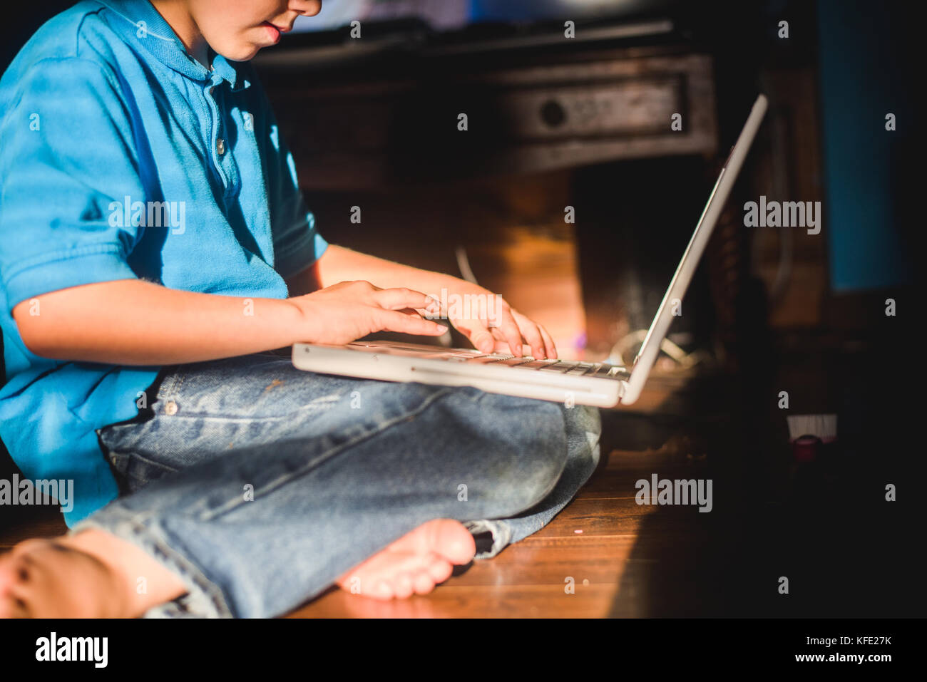 A child using a laptop. Stock Photo