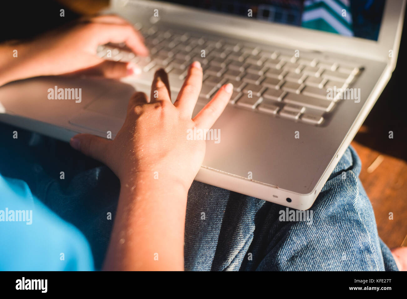 A child using a laptop. Stock Photo