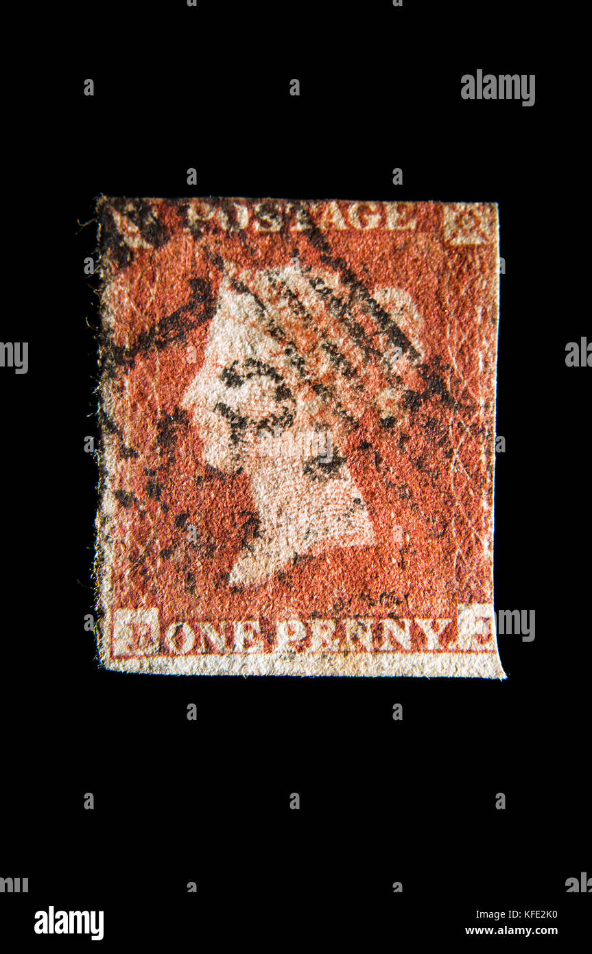 1841 Queen Victoria penny red postage stamp Stock Photo