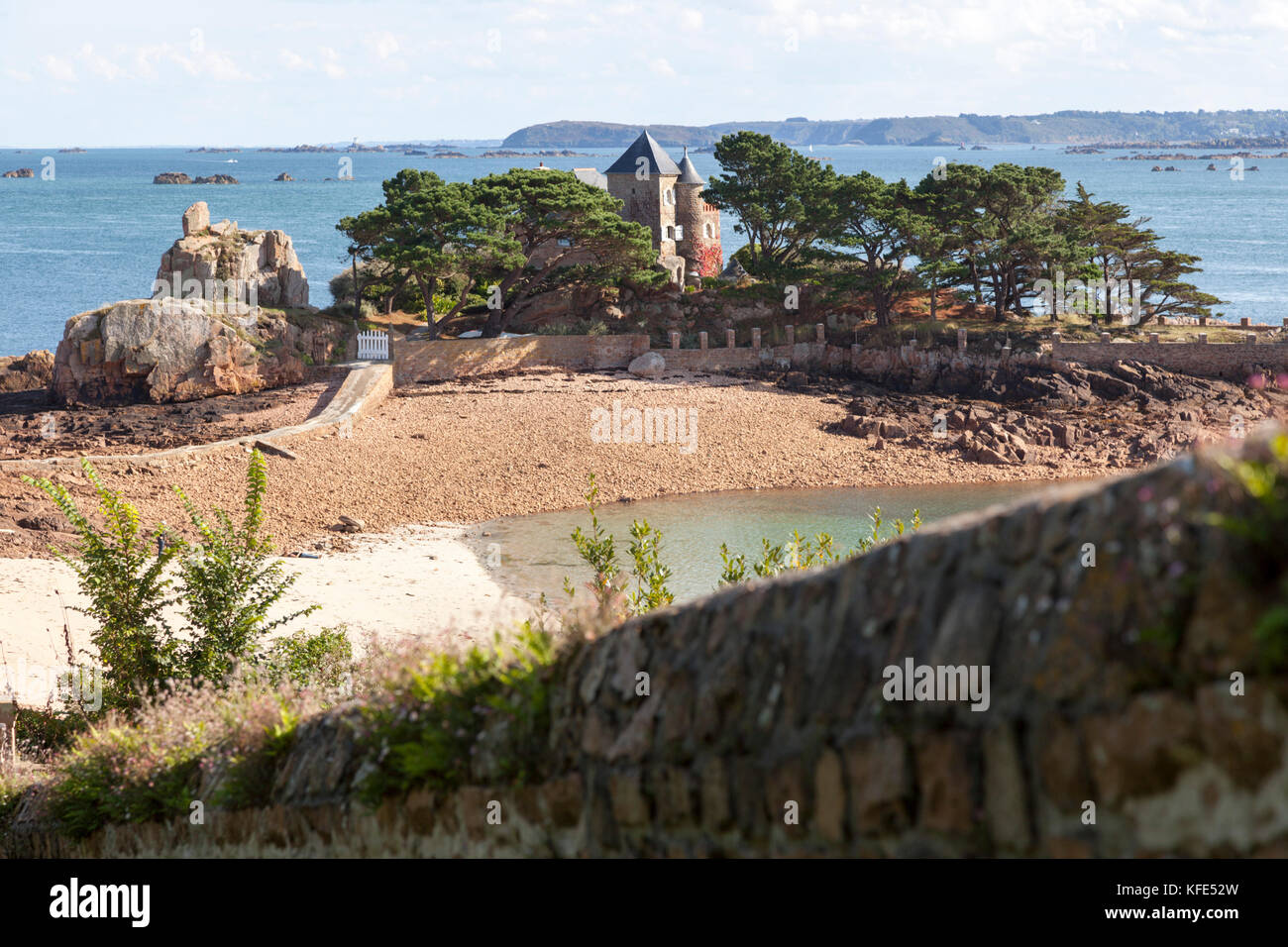 The well named character property known as ' les quatre vents ', on the Guerzido beach (Brehat island - Brittany - France). Stock Photo