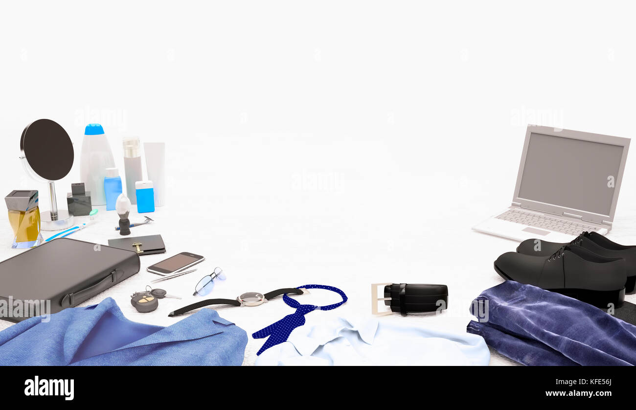 Gentleman kit - men’s fashion accessories on light background. Panorama