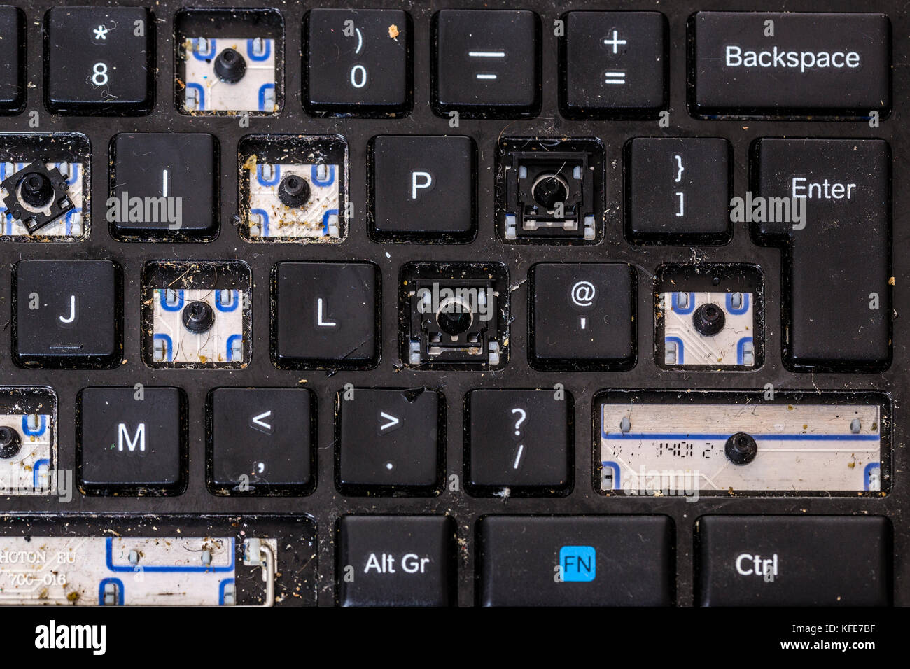 Broken Computer keyboard with keys missing Stock Photo