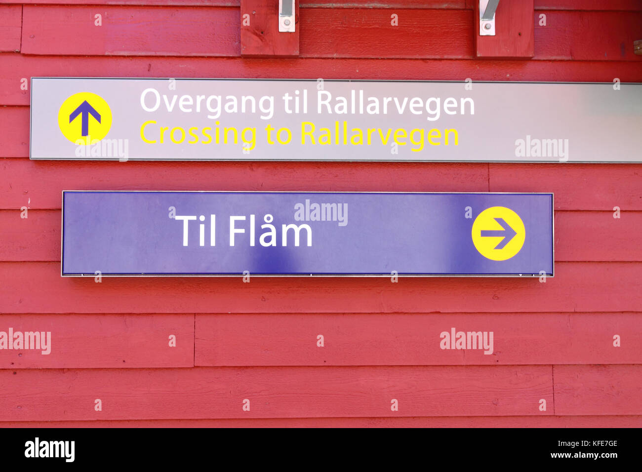 Sign to Flam at Myrdal train station, Norway Stock Photo