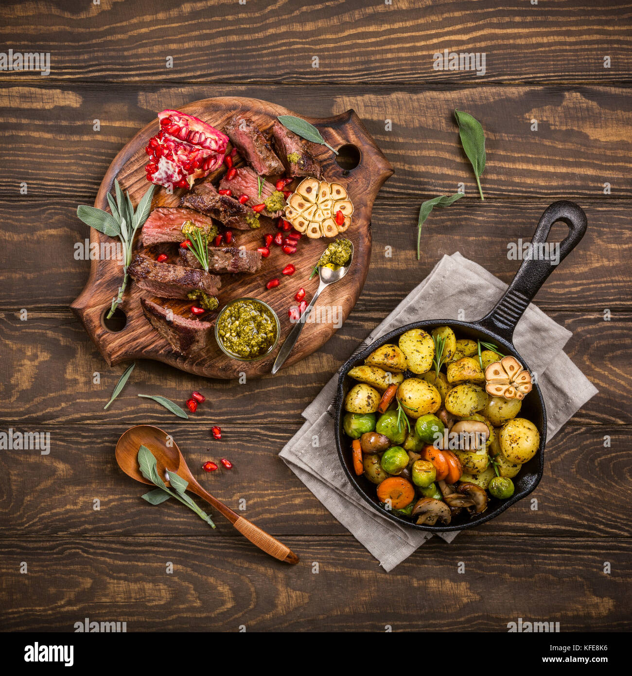 Meat steak with green pesto Stock Photo Alamy