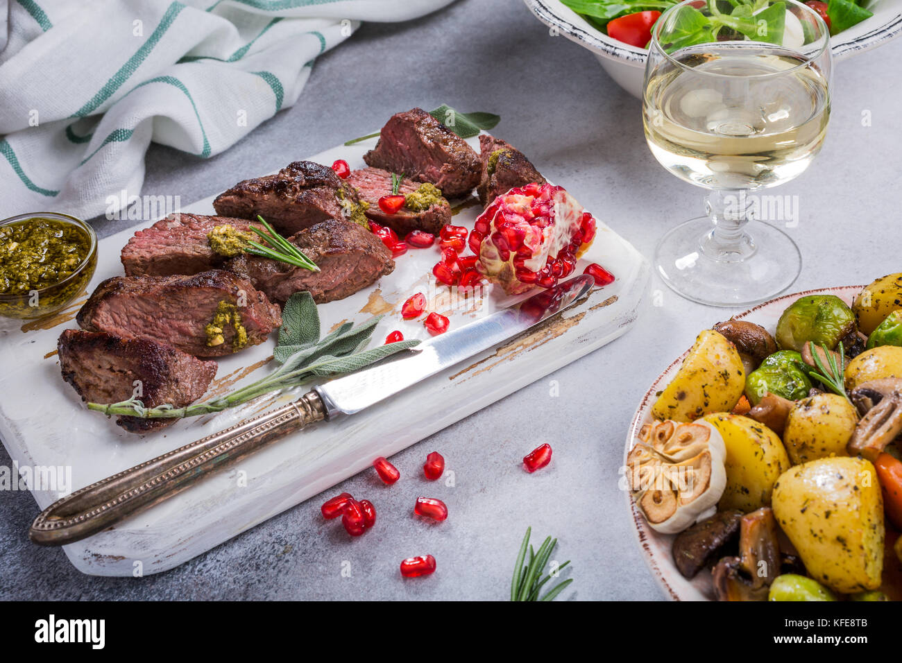 Meat steak with green pesto Stock Photo Alamy