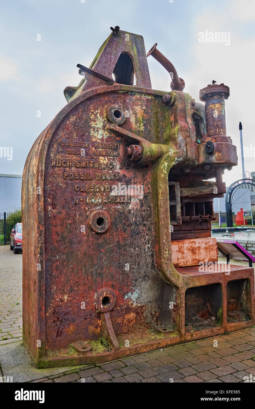 Joggling Press, used in shipbuilding and engineering rusty through being kept outside. Stock Photo