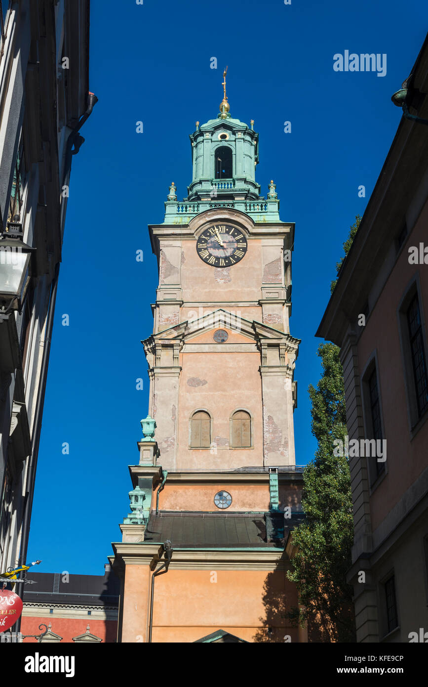 Clock tower of Stockholm Cathedral or Storkyrkan, Gamla Stan or Old