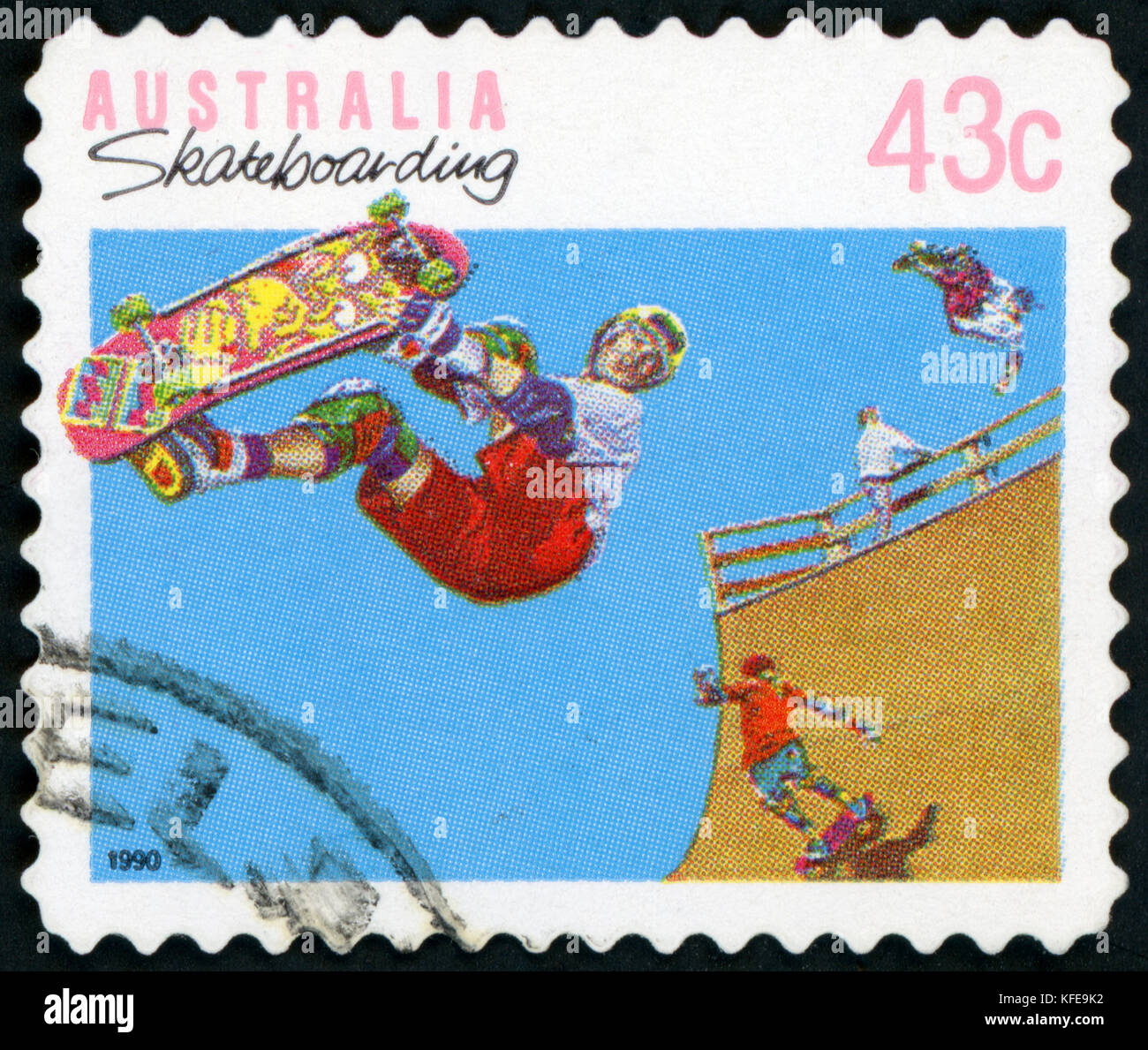 Postage stamp ( Australia - Skatebording ) Stock Photo