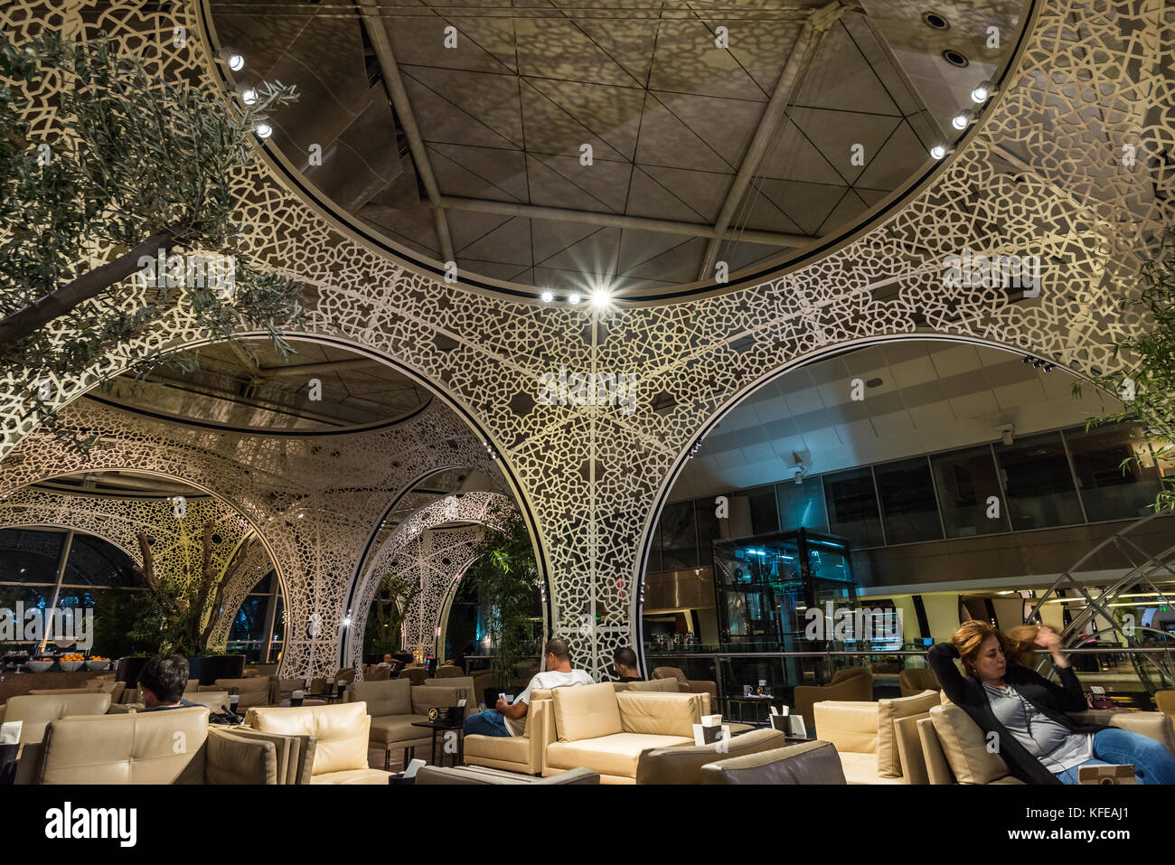 Travelers rest inside Turkish Airline Premier Lounge. Istanbul Stock