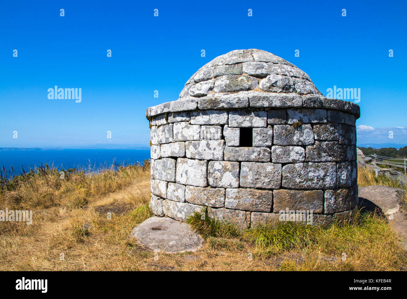 The Facho of Donon, an ancient stone lighthouse for guiding sailors in Monte do Facho, Cangas, Galicia, Spain Stock Photo