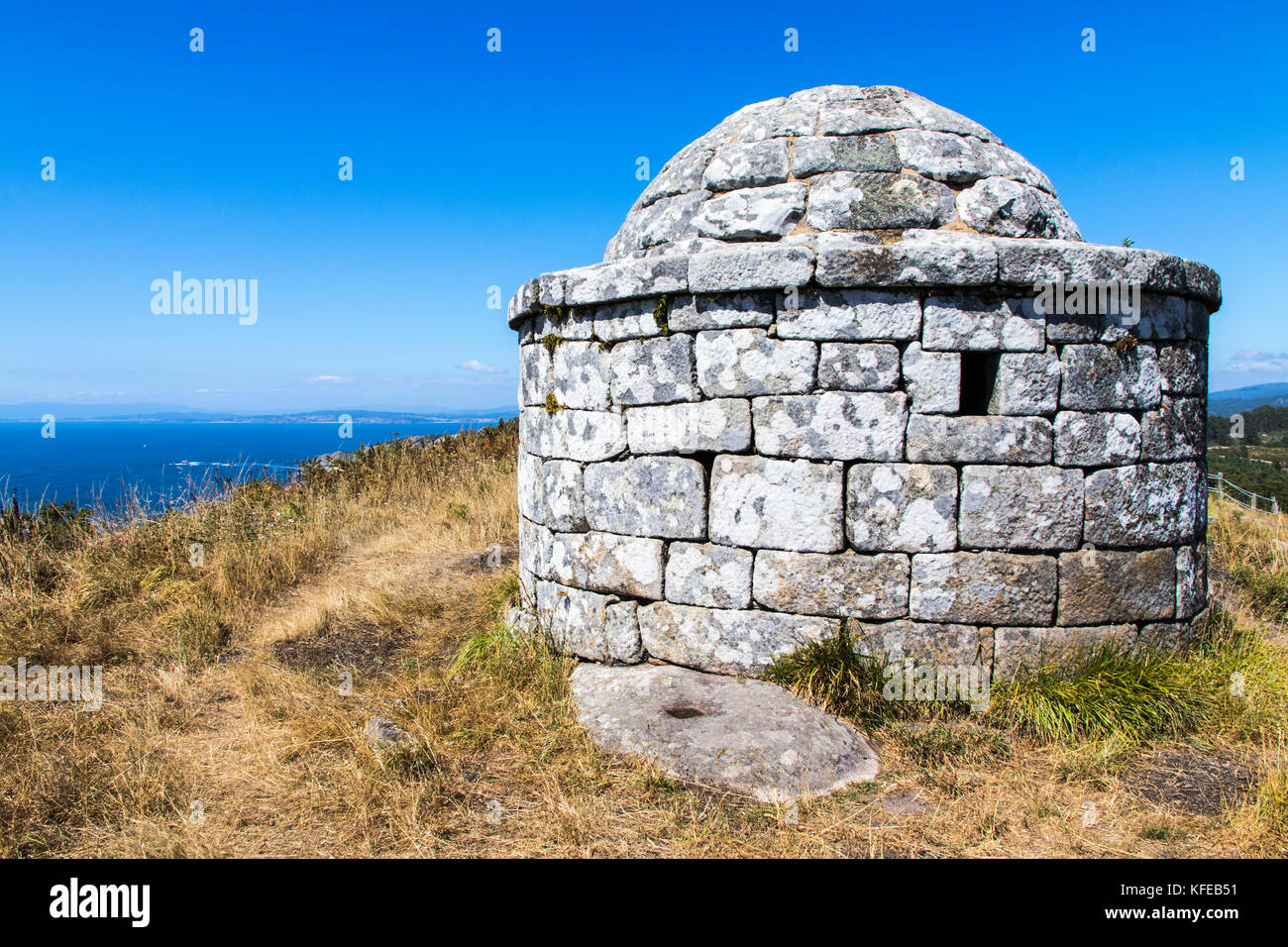 The Facho of Donon, an ancient stone lighthouse for guiding sailors in Monte do Facho, Cangas, Galicia, Spain Stock Photo