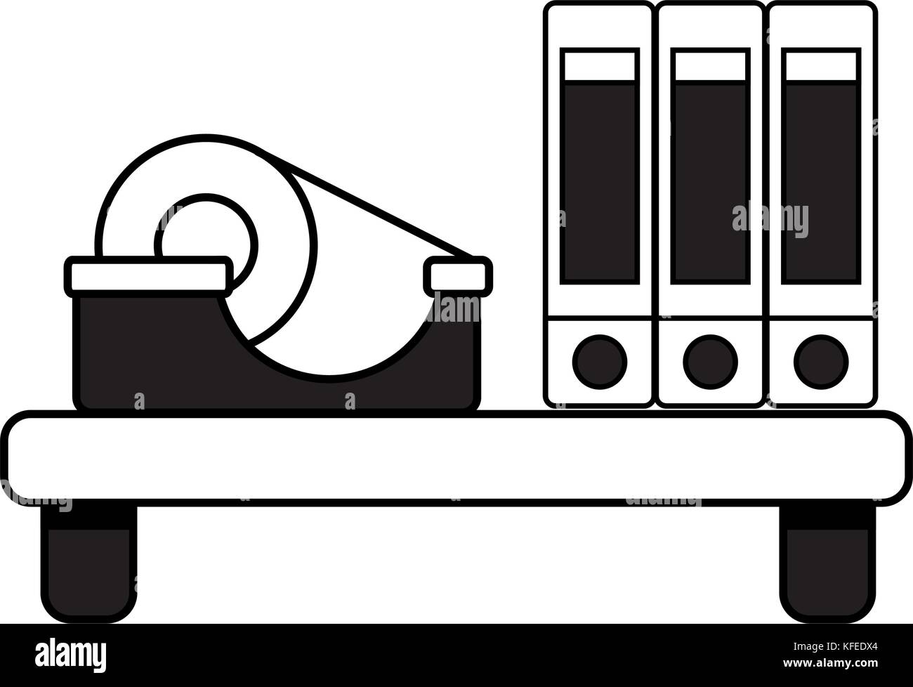 contour wood shelf with books and adhesive tape Stock Vector