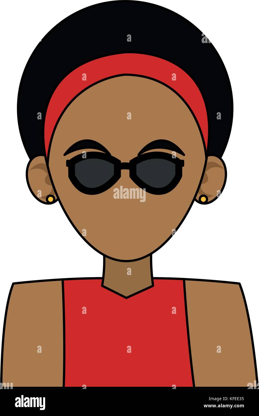 woman with curly hair and headband dark skin avatar head icon im Stock ...