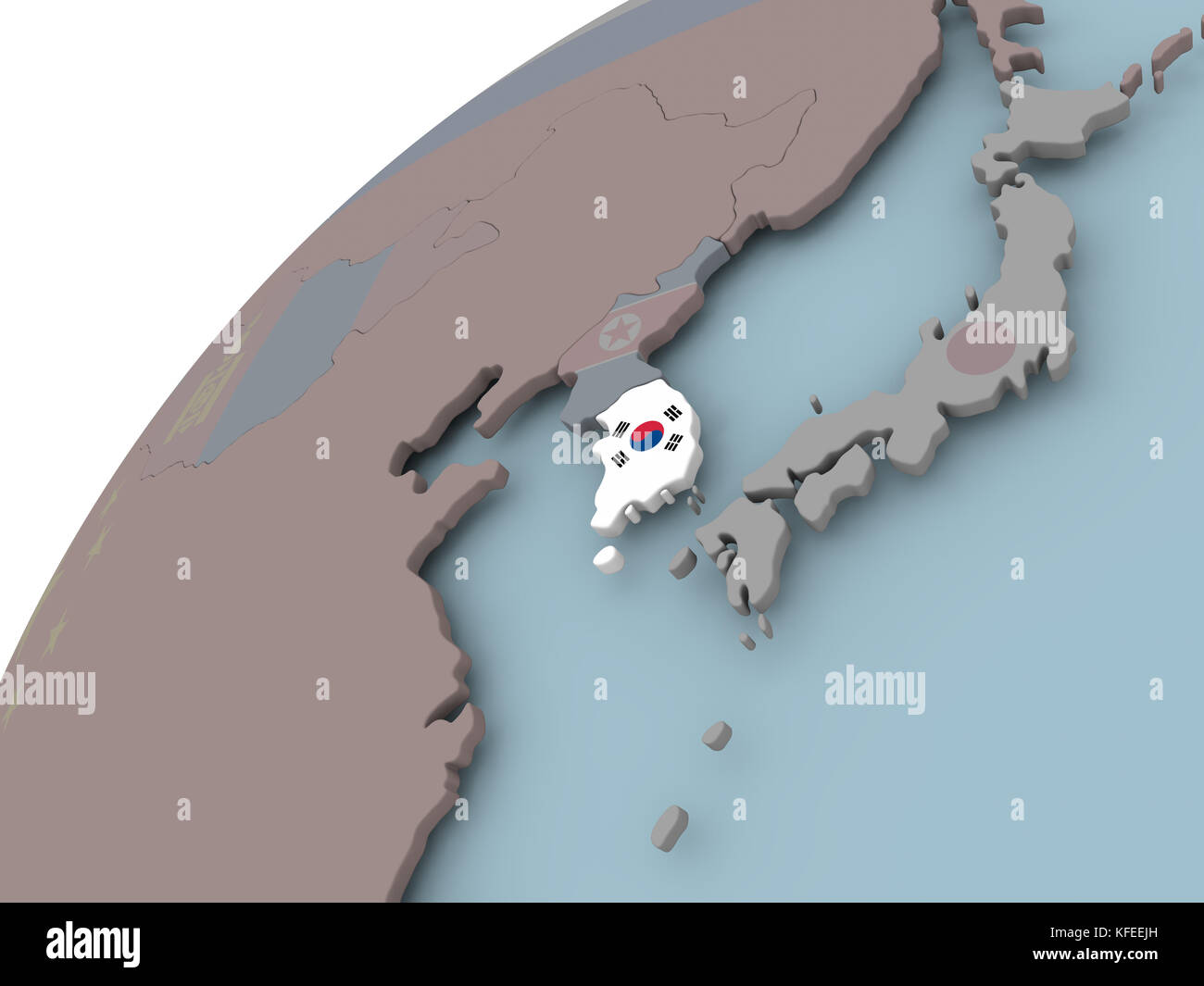 South Korea on political globe with embedded flags. 3D illustration ...