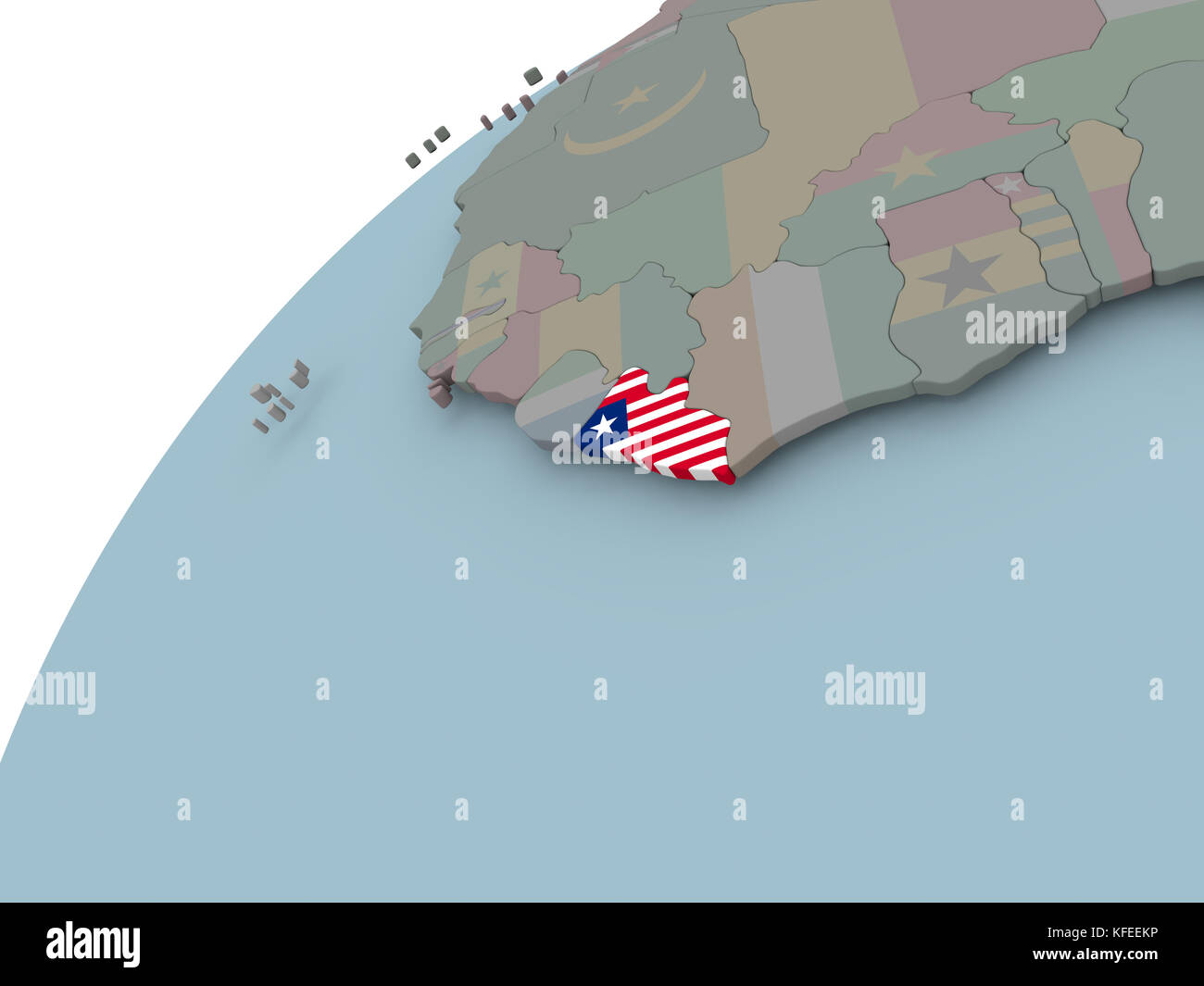 Liberia on political globe with embedded flags. 3D illustration Stock ...