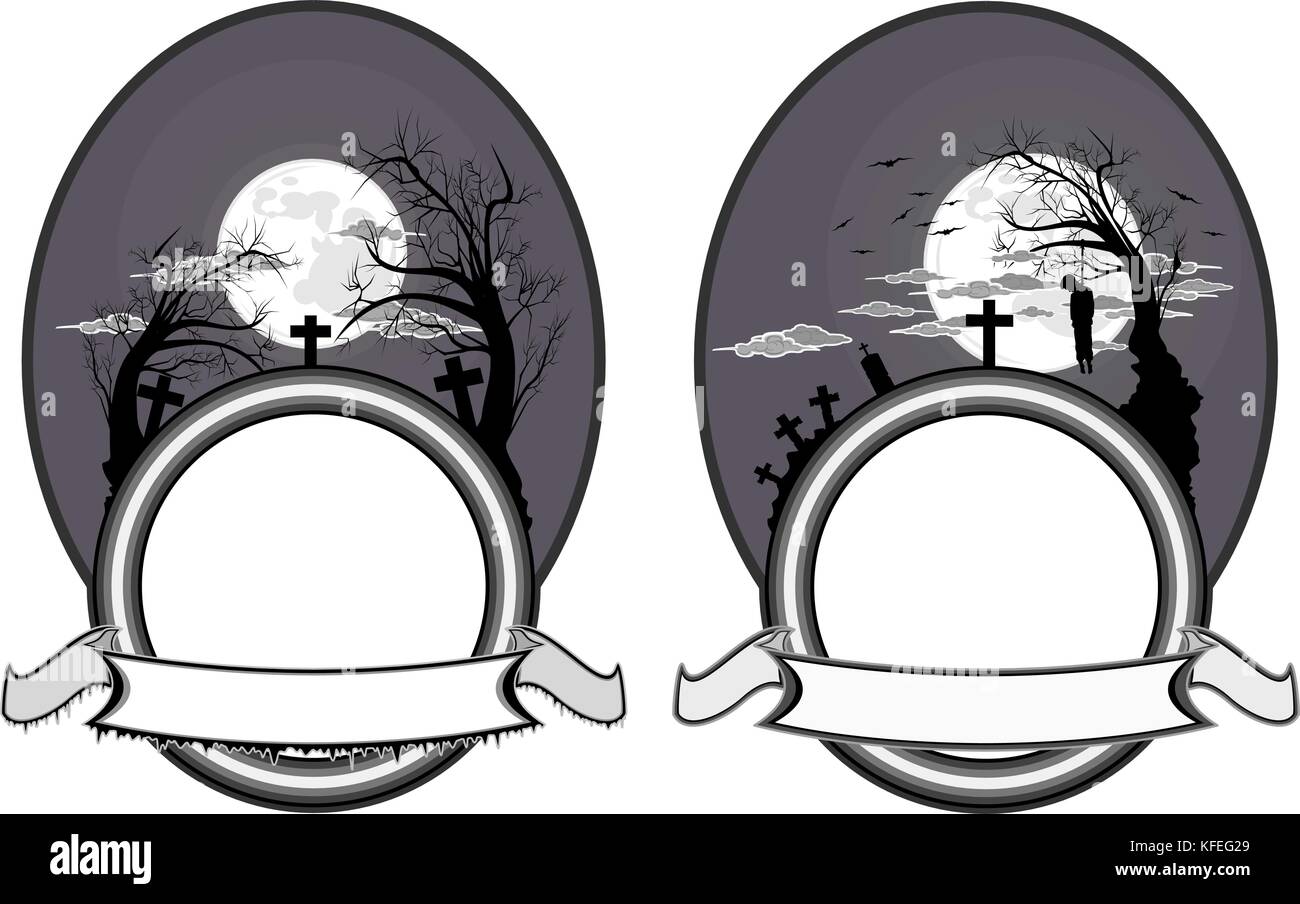 two scary graveyard icon for decoration on halloween day Stock Vector