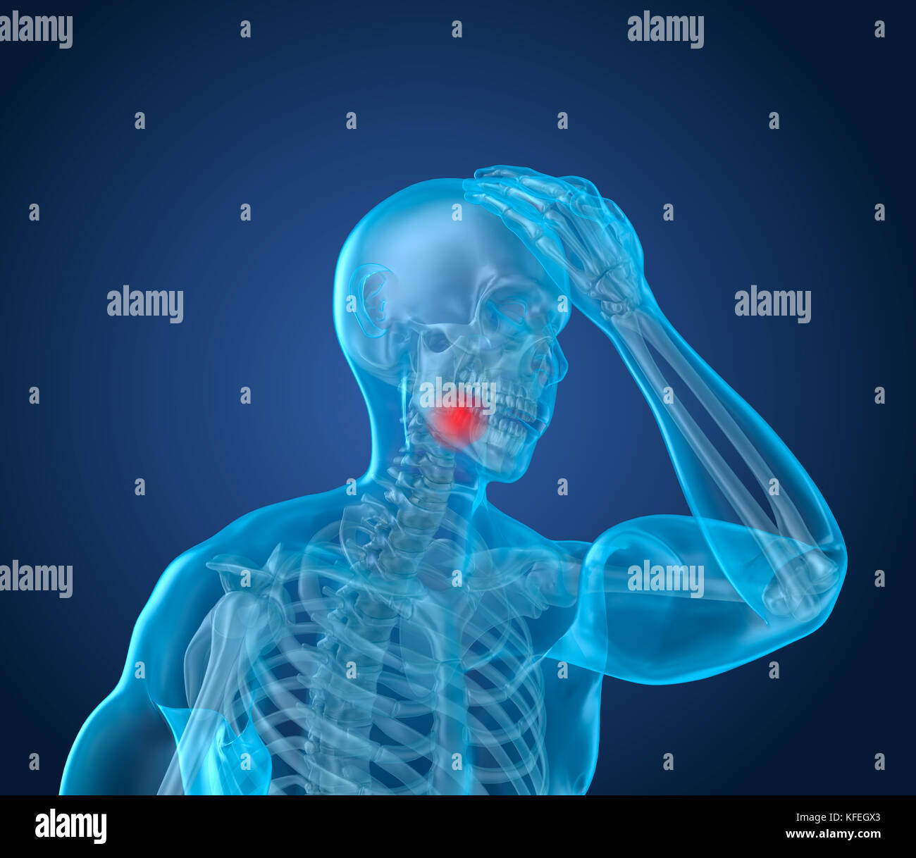 Teeth pain Attack, man suffering from teeth pain. 3D illustration Stock
