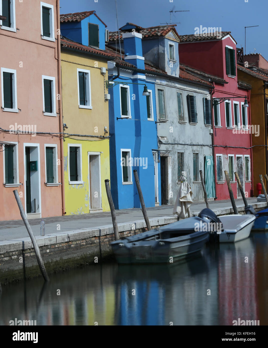 moving boats due to the long exposure time  in Burano near Venice in Italy Stock Photo