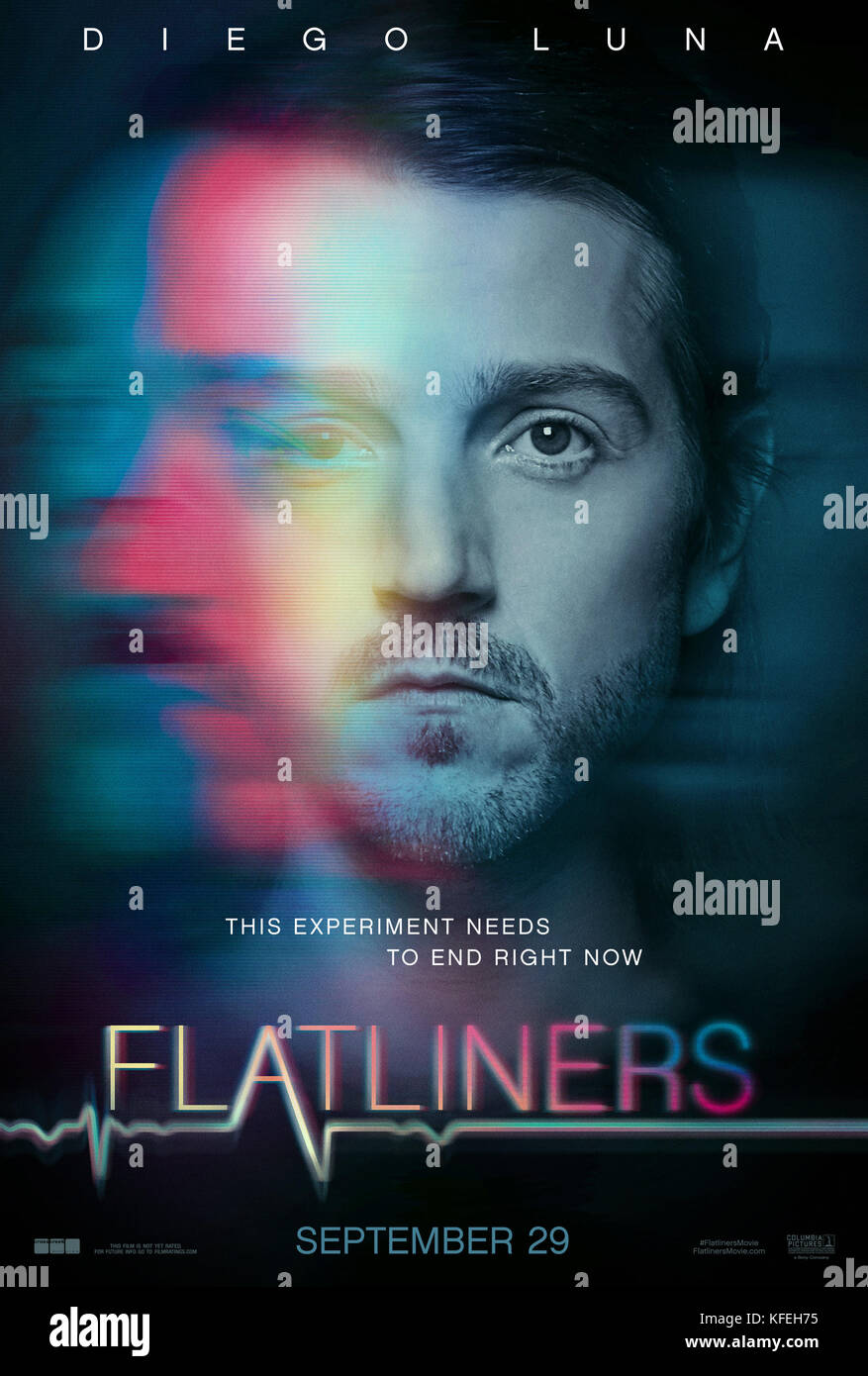RELEASE DATE: September 29, 2017 TITLE: Flatliners. STUDIO: Columbia Pictures. DIRECTOR: Niels Arden Oplev. PLOT: Five medical students, obsessed by what lies beyond the confines of life, embark on a daring experiment: by stopping their hearts for short periods, each triggers a near-death experience - giving them a firsthand account of the afterlife. STARRING: Poster Art DIEGO LUNA as Ray. (Credit Image: © Columbia Pictures/Entertainment Pictures) Stock Photo