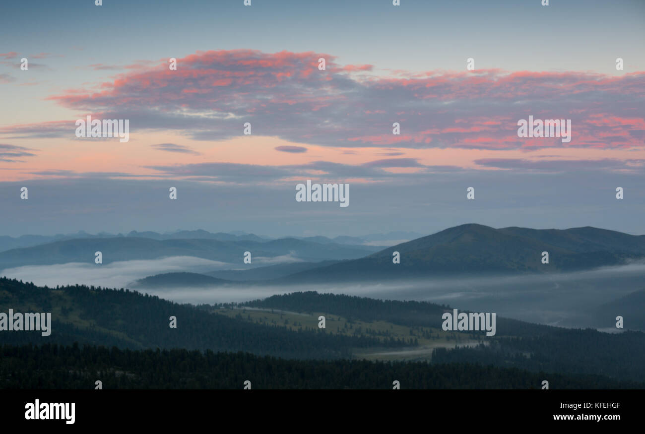 Sunrise in mountains in the Ergaki national park, Russia Stock Photo