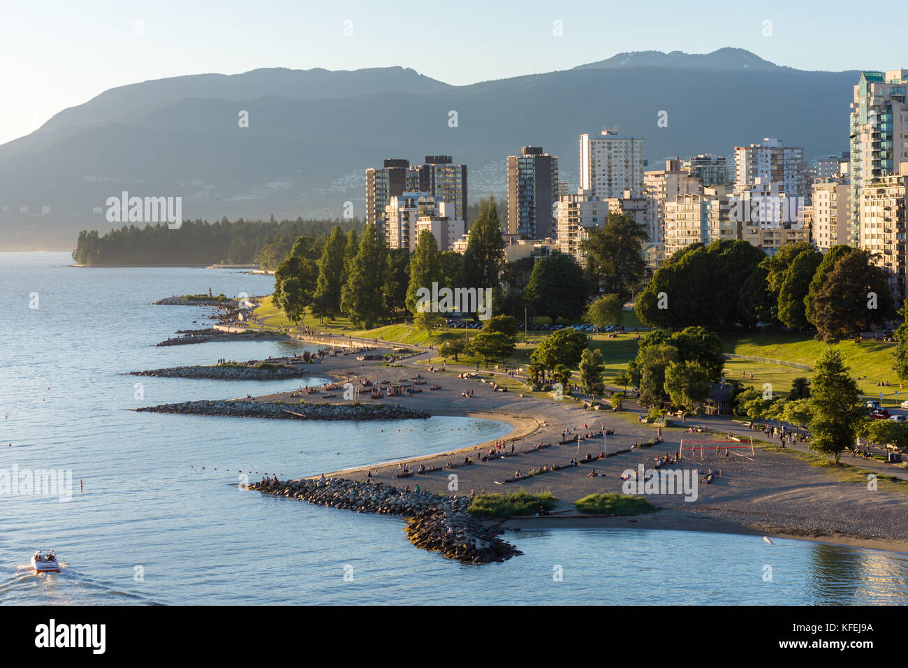 Vancouver, Canada - June 23, 2017: The English bay and Vancouver downtown as seen from the Burrard bridge on a sunny day Stock Photo