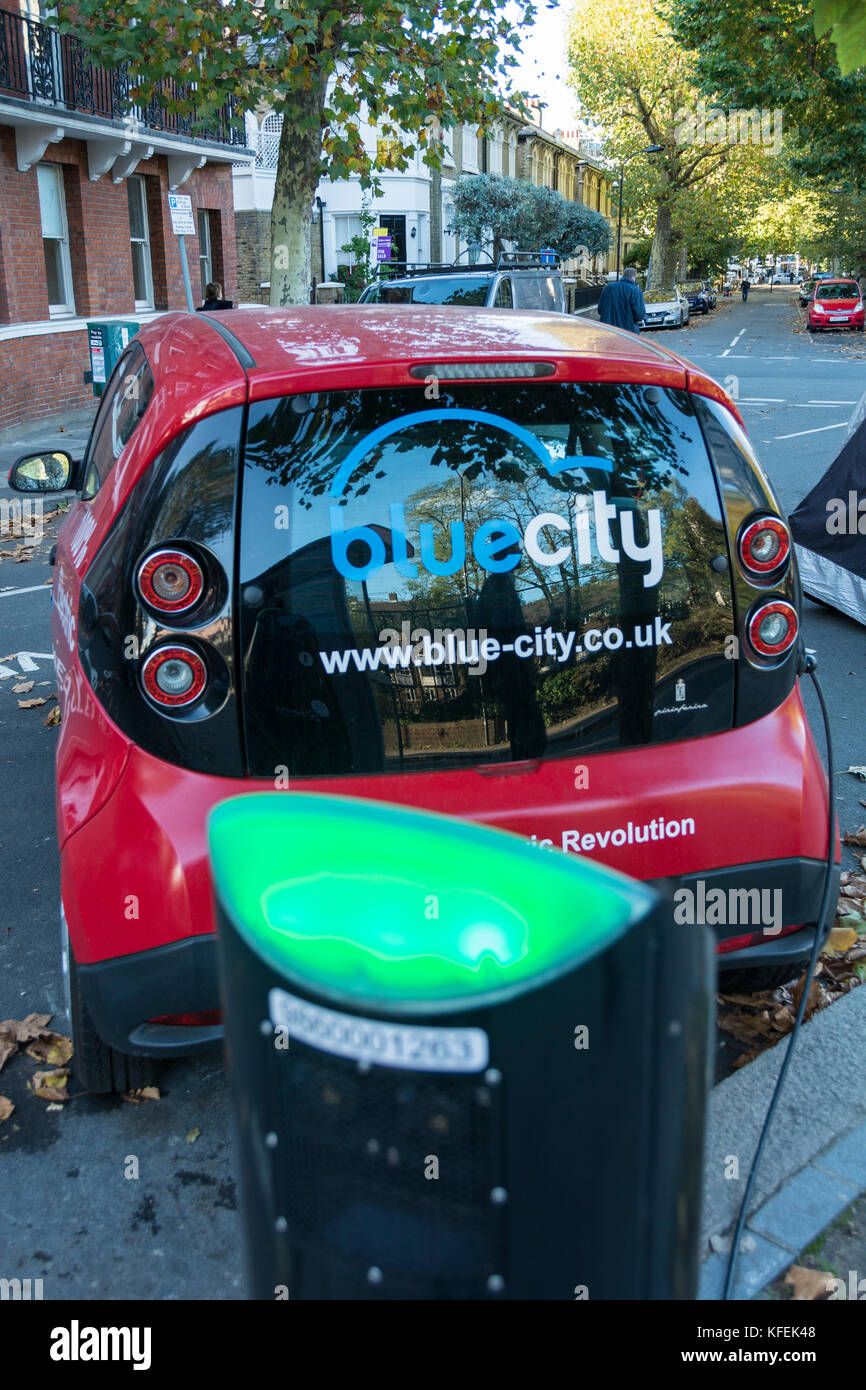 A Blue City Electric Car Hire charging point in Hammersmith, west London, UK. Stock Photo