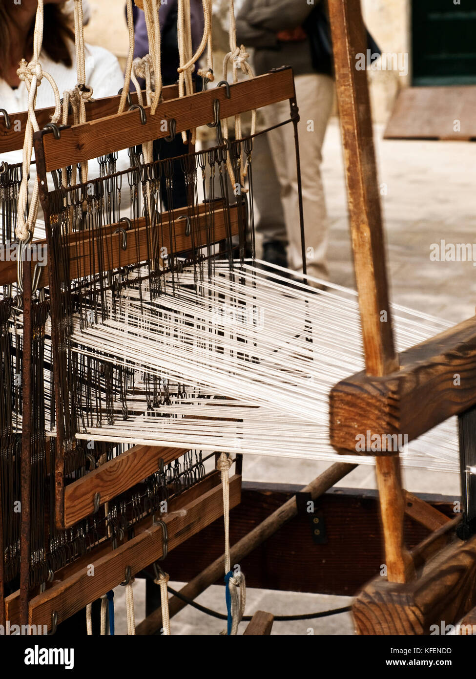 Detail of a medieval loom or carpet weaving machine Stock Photo - Alamy