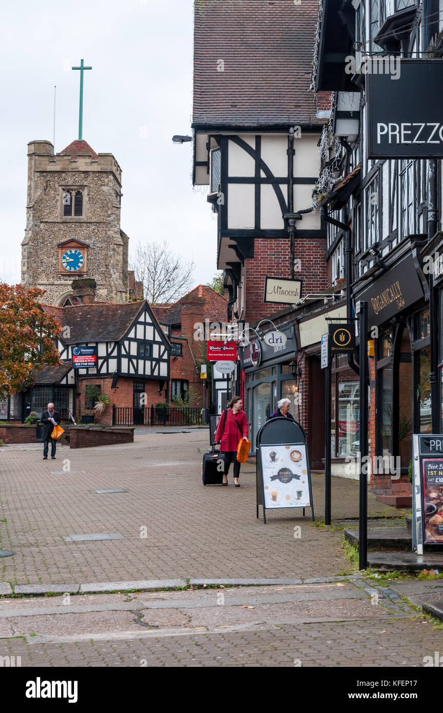 View of High Street, Pinner, Middlesex, England, United Kingdom. Stock Photo