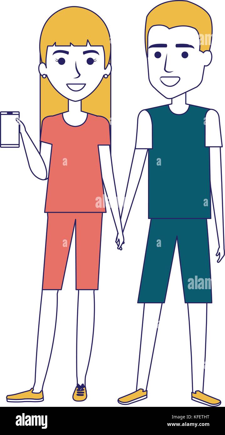 couple using smartphone characters vector illustration design Stock ...