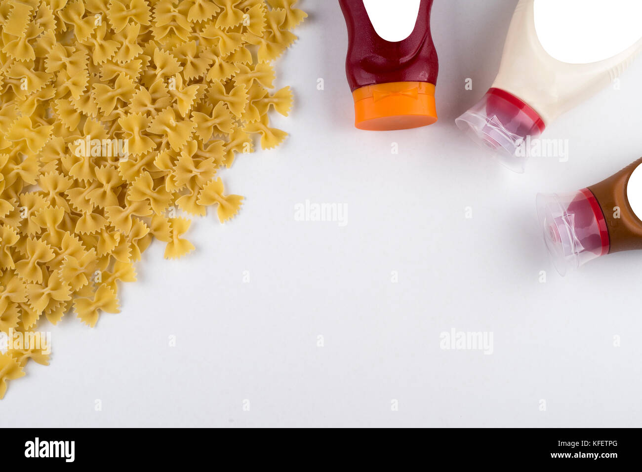 spaghetti with ketchup mayonnaise on white background Stock Photo Alamy