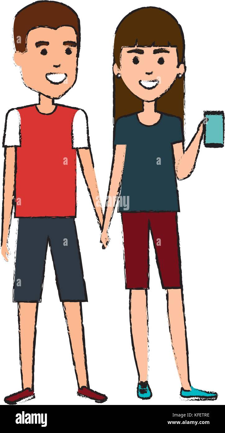 couple using smartphone characters vector illustration design Stock ...